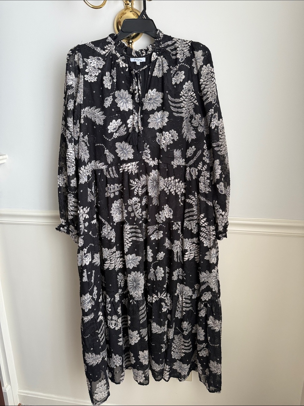 Polagram Black Floral Tiered Dress